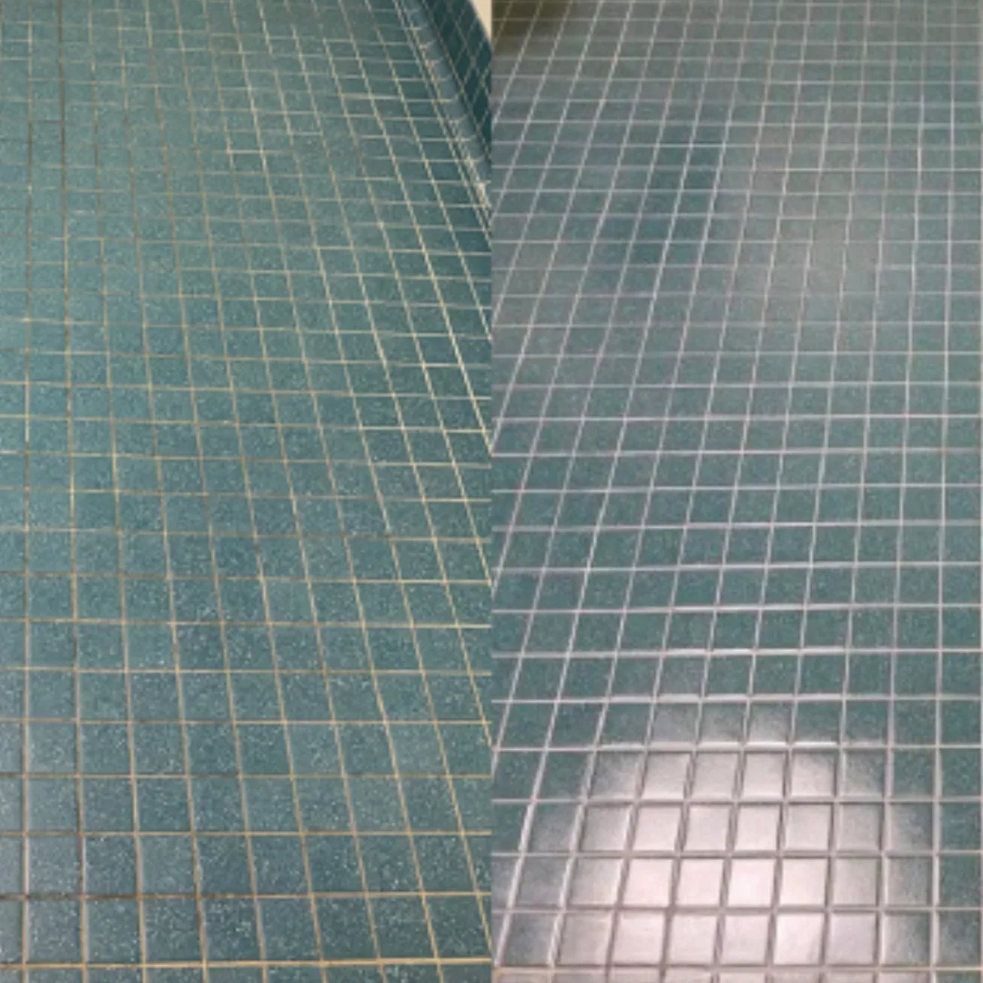 Before and after comparison of mosaic tile and grout cleaning