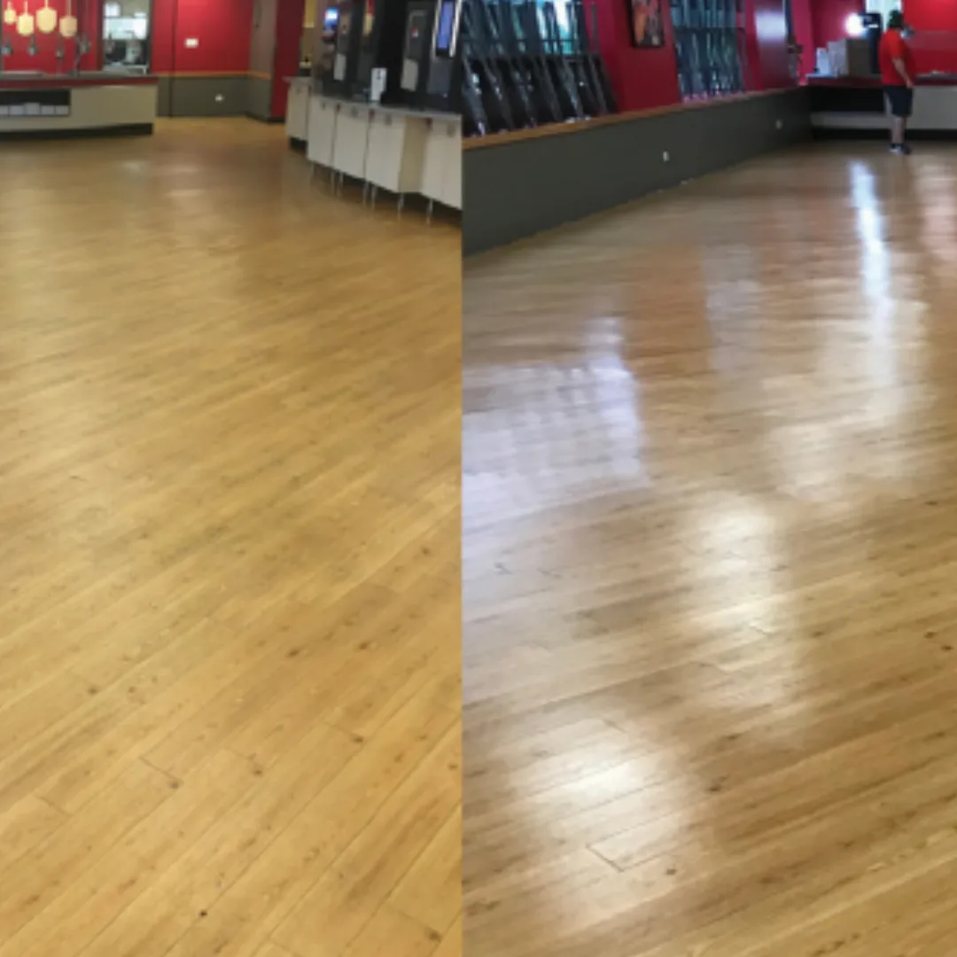 Before and after comparison of timber floor care